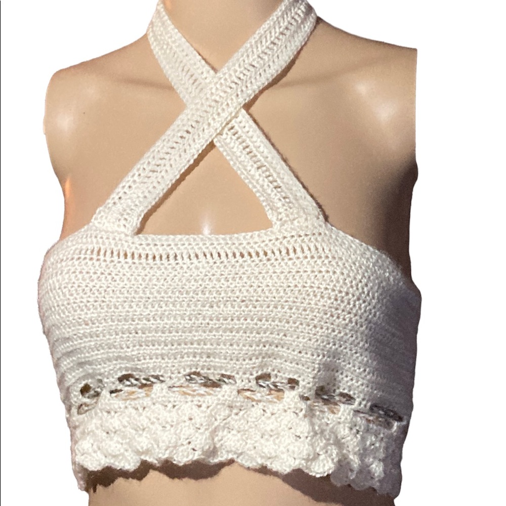 Crochet Corseted CrissCross Crop Halter Adjustable Back
